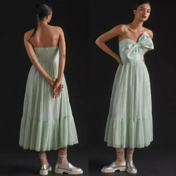 Anthropologie | Dresses | Nwt Anthropologie Hutch Tulle Bowtie Midi Dress  In Pistachio Light Green | Poshmark